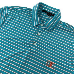 RLX Ralph Lauren Performance Polo Mens Medium Blue White Stripe Golf Shirt
